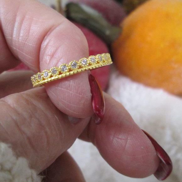 Princess Crown Ring>14kt.Gold over 925 Sterling,Simulated Diamonds,Narrow Band - Picture 2 of 5